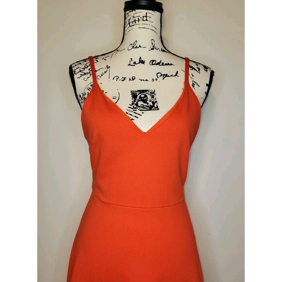 Lulus Coral Red Cocktail Midi Dress Womens LG Stretch V Neck Sexy Elegant Classy - Picture 7 of 14